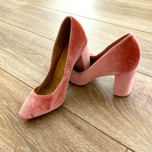 Womens Block Heel in Blush/Pink Faux Velvet